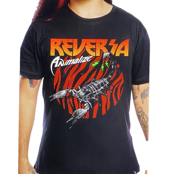 REVERSA Animalize Scorpion Black Graphic Grunge Goth Unisex T-Shirt Brazil L - Picture 1 of 13